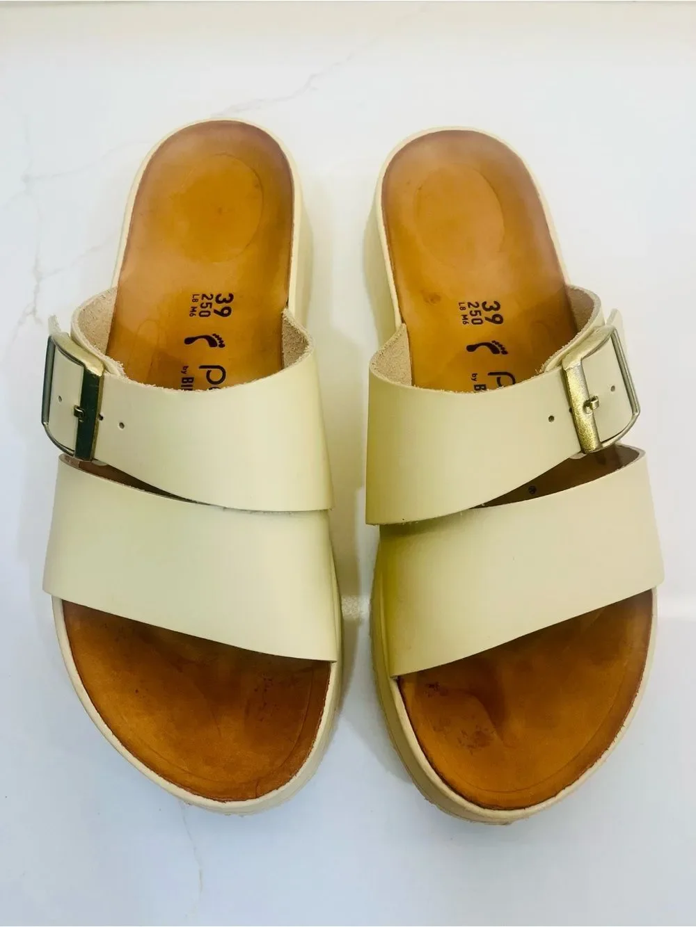 Papillio by Birkenstock Almina Platform Slide Sandals Ivory Leather
